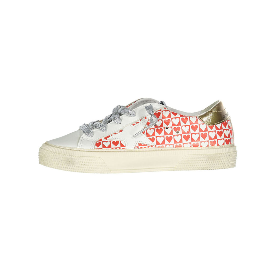 Golden Goose White/Red Hearts May Sneakers
