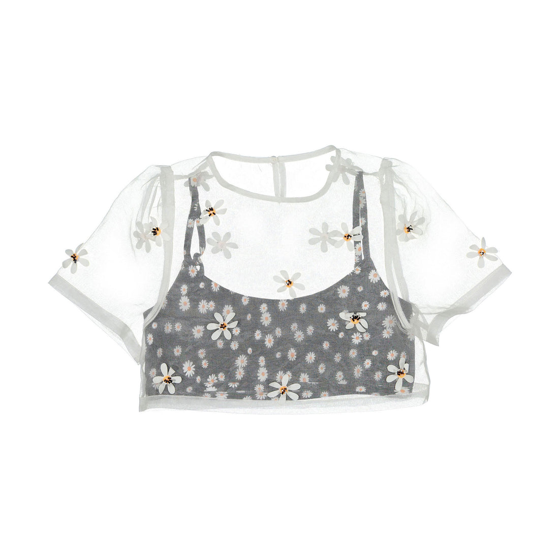 Les Coyotes De Paris Off White Organza Beaded Flower Top