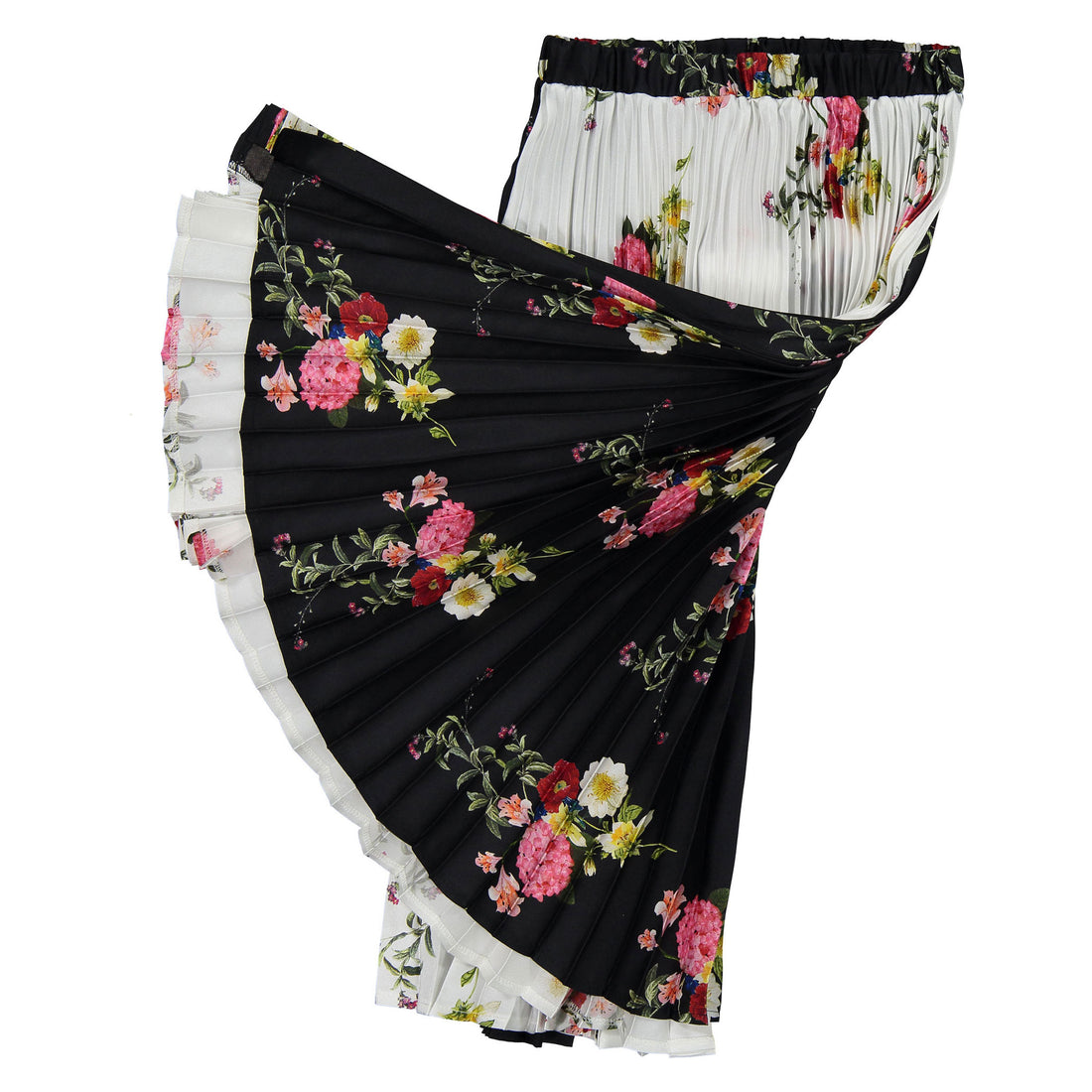Christina Rohde Black + White Floral Pleated Skirt