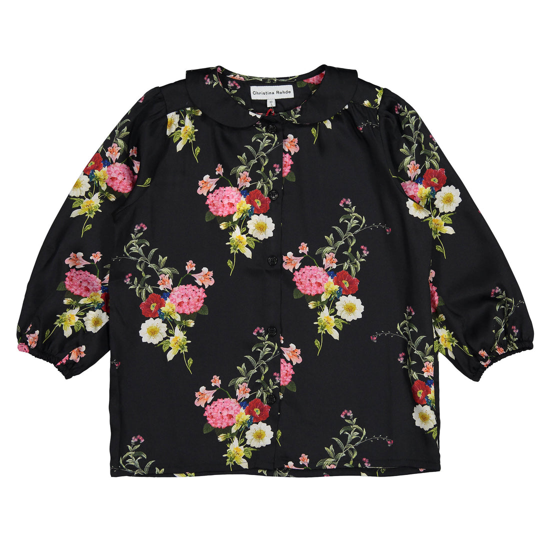 Christina Rohde Black Floral Round Collar Blouse