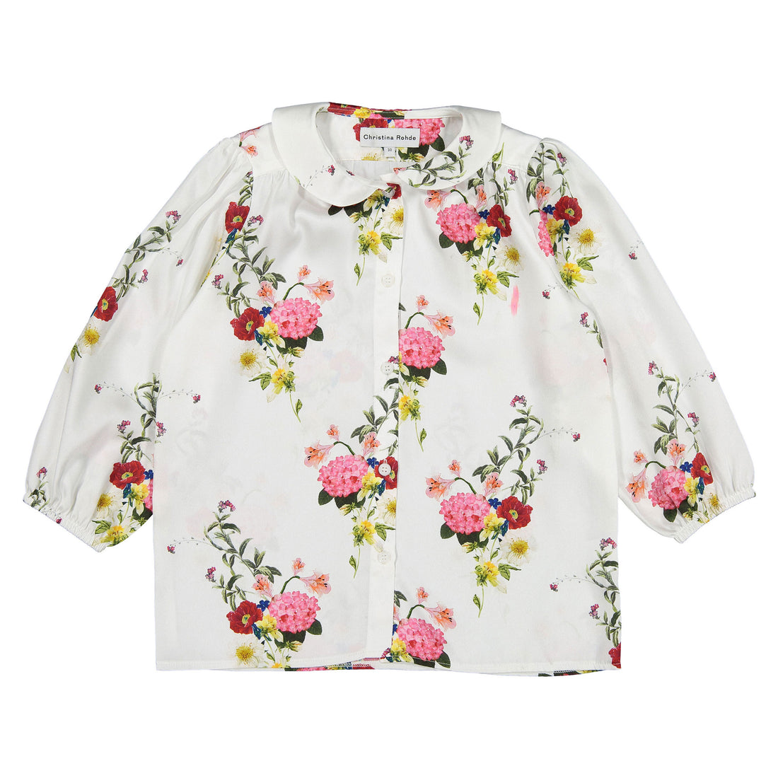 Christina Rohde White Floral Round Collar  Blouse