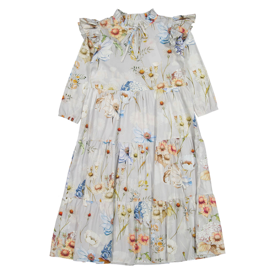 christina floral maxi dress Christina Rohde Light Blue Floral Ruffle Sleeve Maxi Dress – Ladida