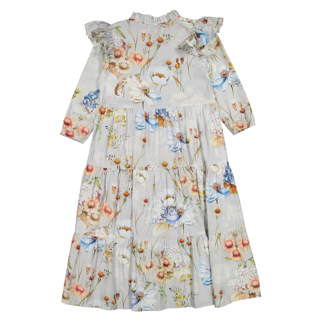 Christina Rohde  Light Blue Floral Ruffle Sleeve Maxi Dress