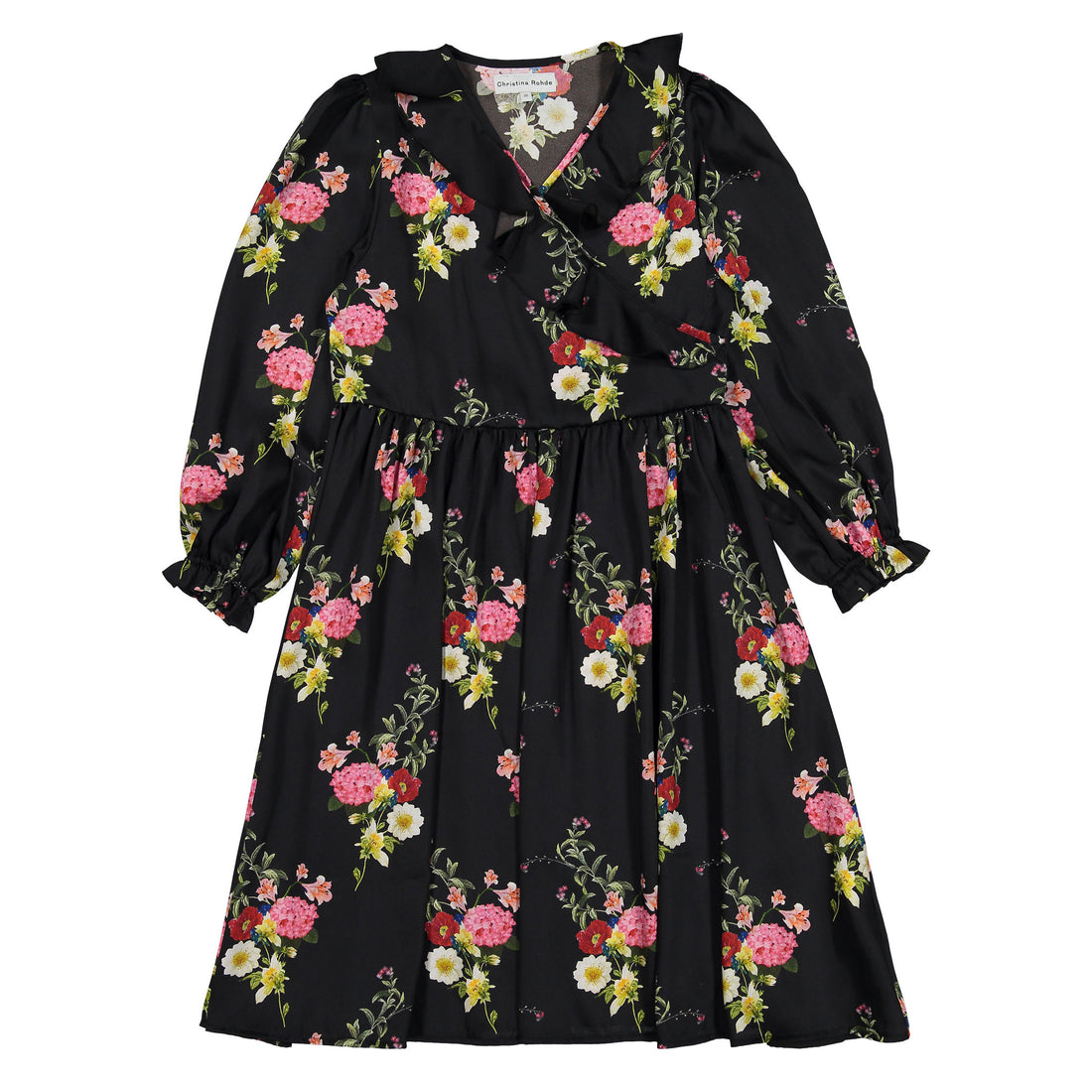 Christina Rohde Black Floral V-Neck Dress