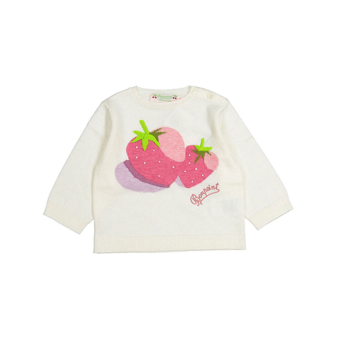 Bonpoint Off White Strawberry Knit Alimre Baby Sweater