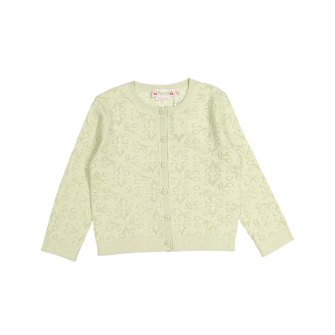 Bonpoint Pistachio Cherry Openwork Cardigan