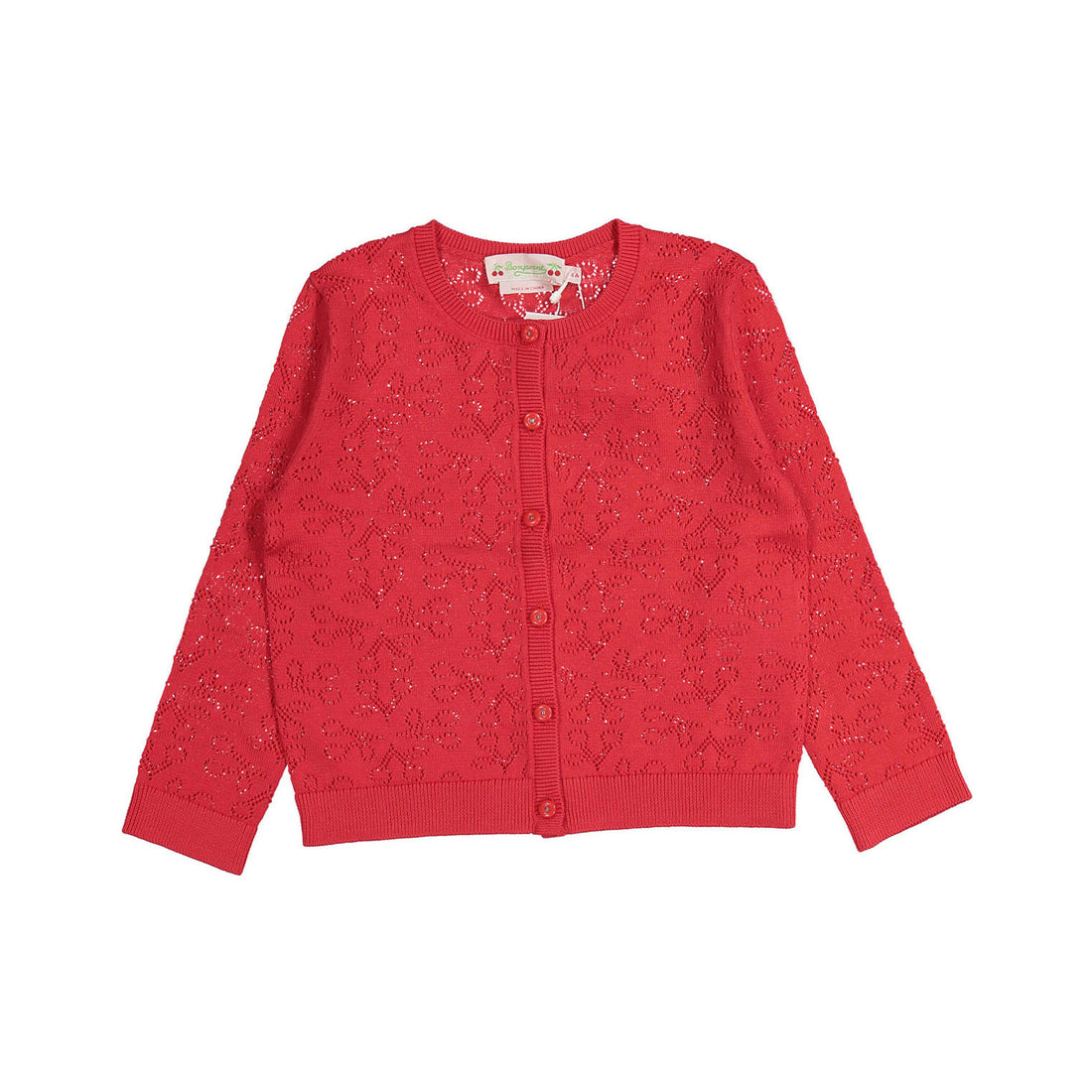 Bonpoint Red Cherry Openwork Cardigan