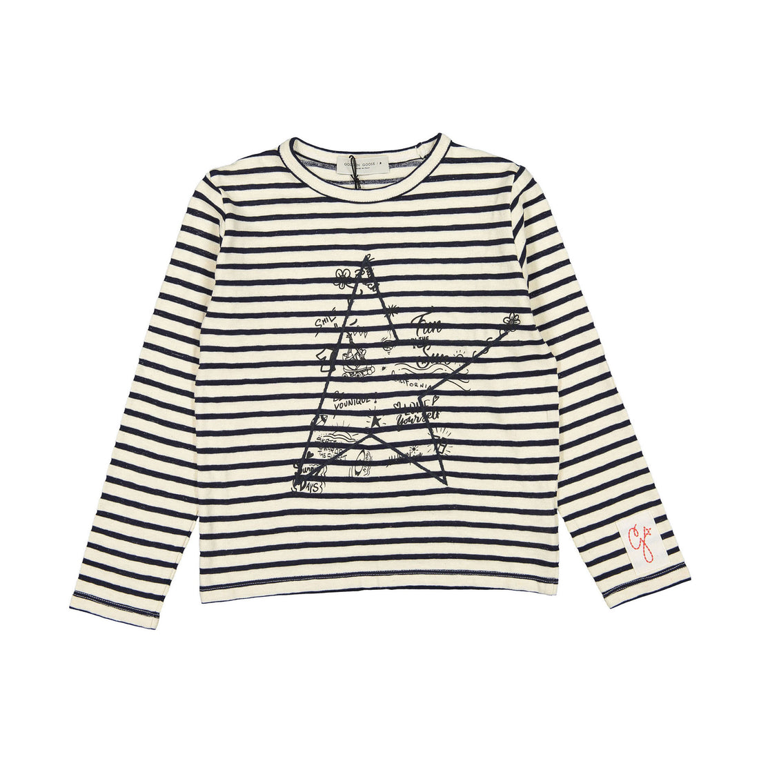 Golden Goose Ecru Stripe Doodle Print Tee