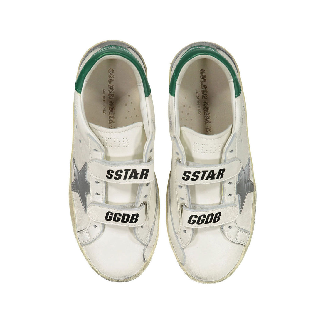 Golden Goose White/Silver/Green Old School Sneakers