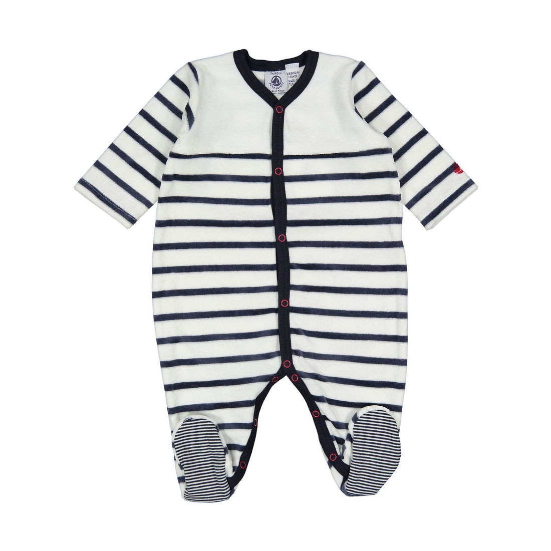 Petit Bateau Front Snap Velour Striped Footie