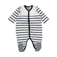 Petit Bateau Front Snap Velour Striped Footie