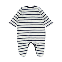 Petit Bateau Front Snap Velour Striped Footie