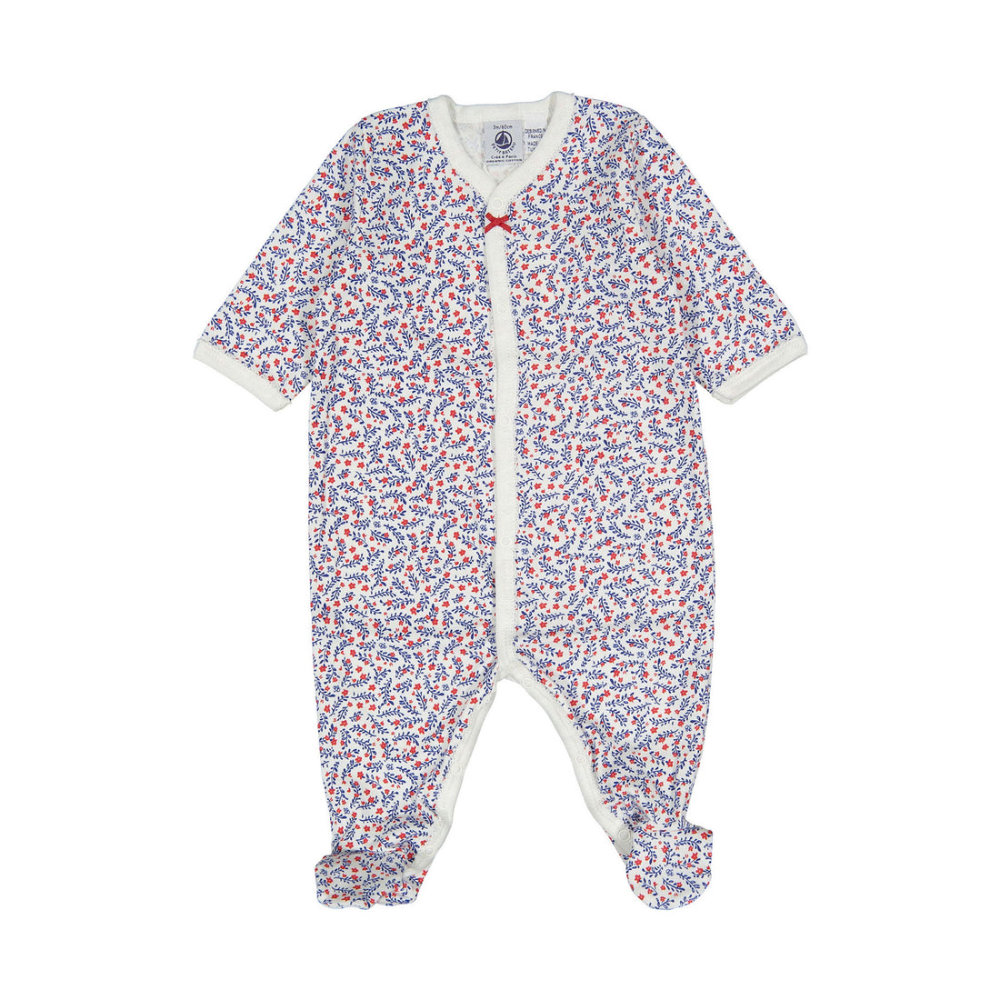Petit Bateau Front Snap Red Floral Footie