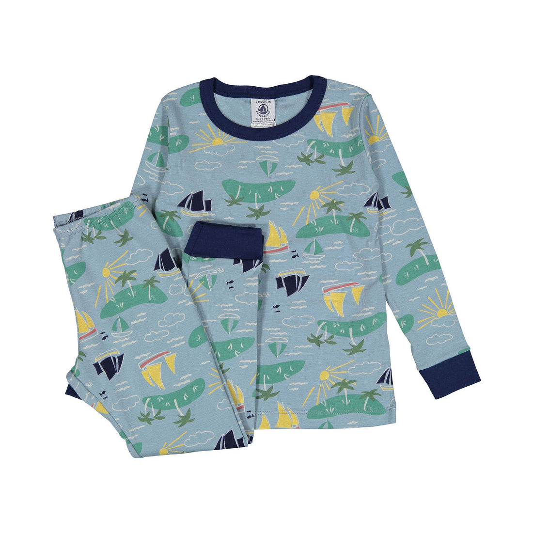 Petit Bateau Blue Long Sleeve Boat Print Top And Pants
