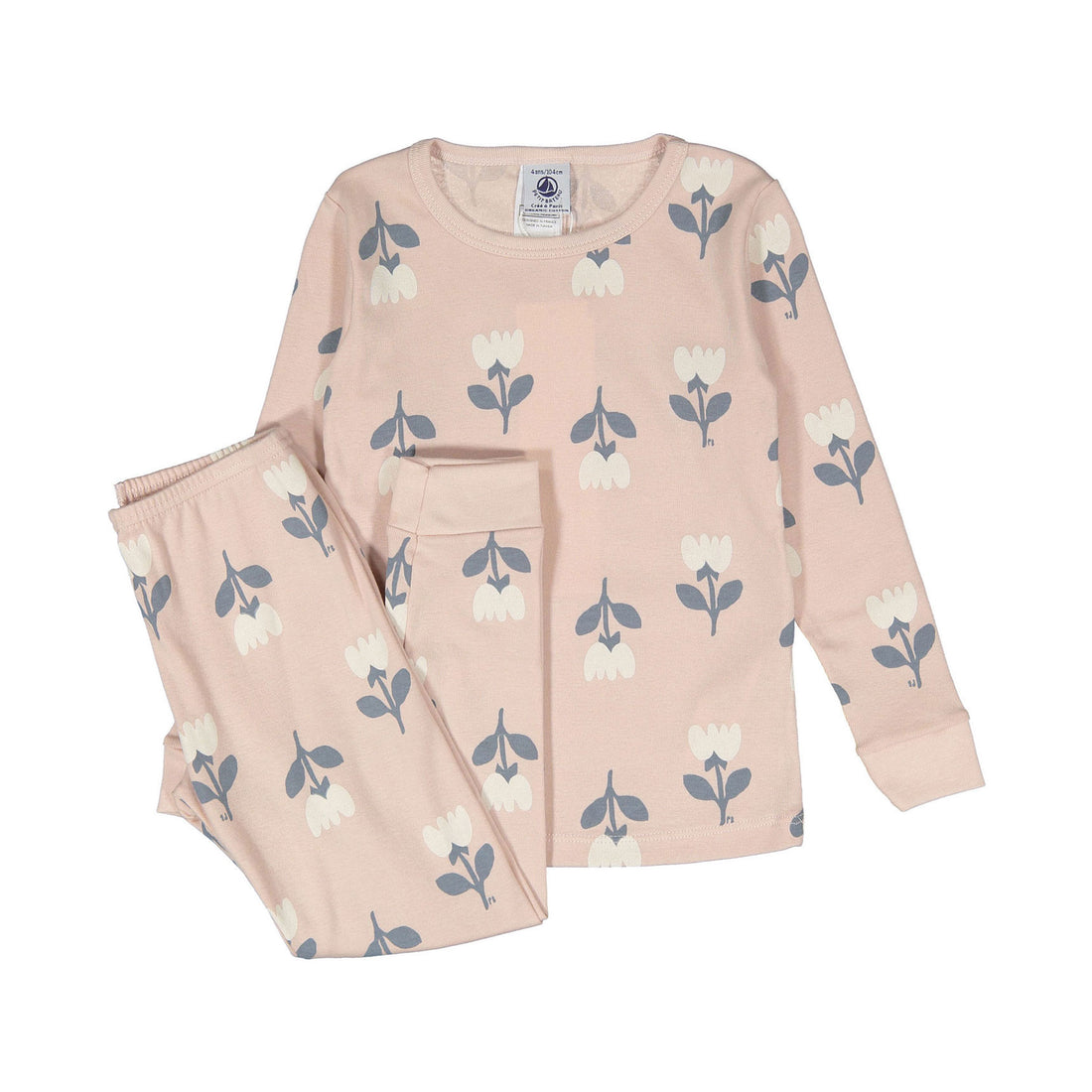 Petit Bateau Pink Long Sleeve Floral Top And Pants