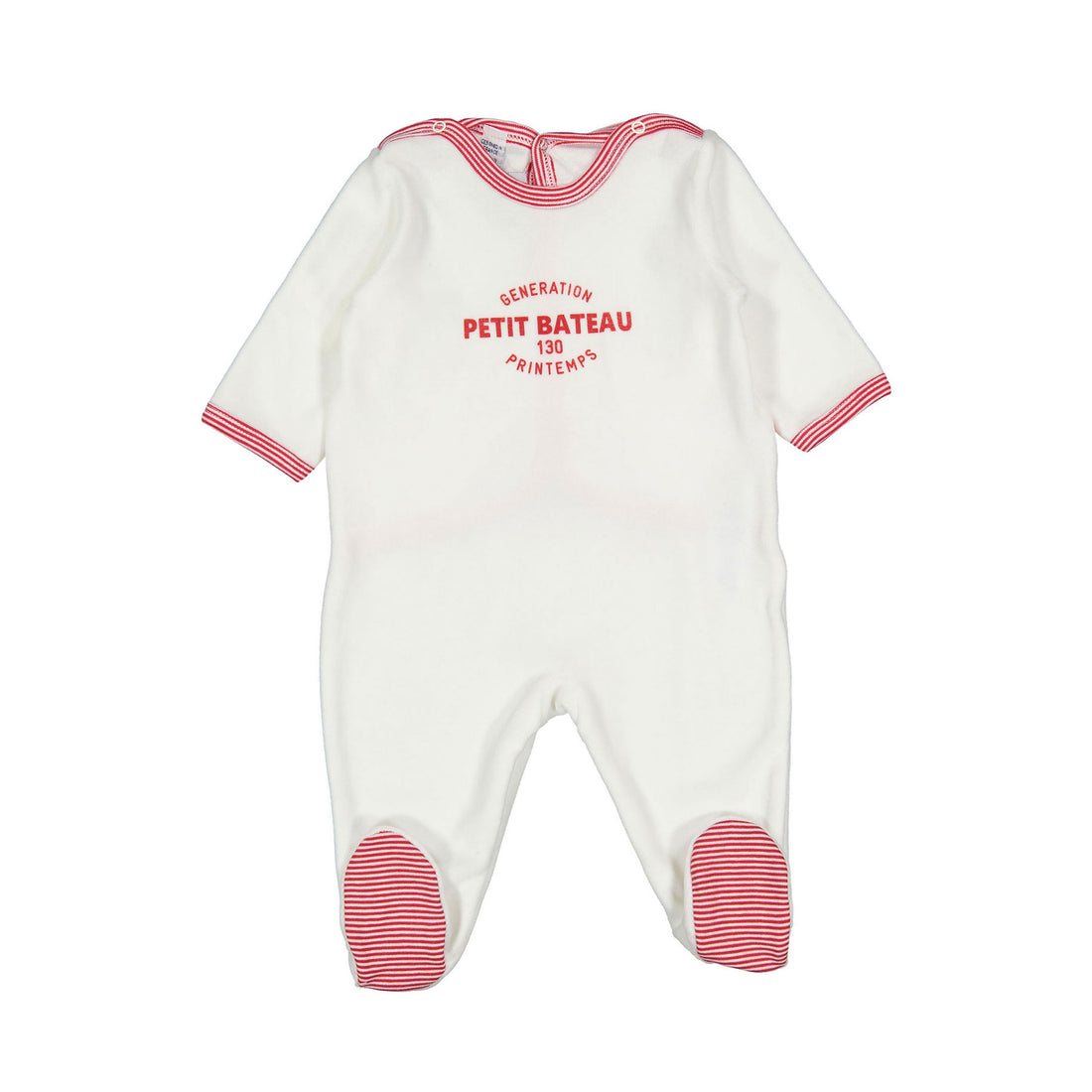 Petit Bateau Back Snap Velour ClaShort Sleeveic Footie With Logo
