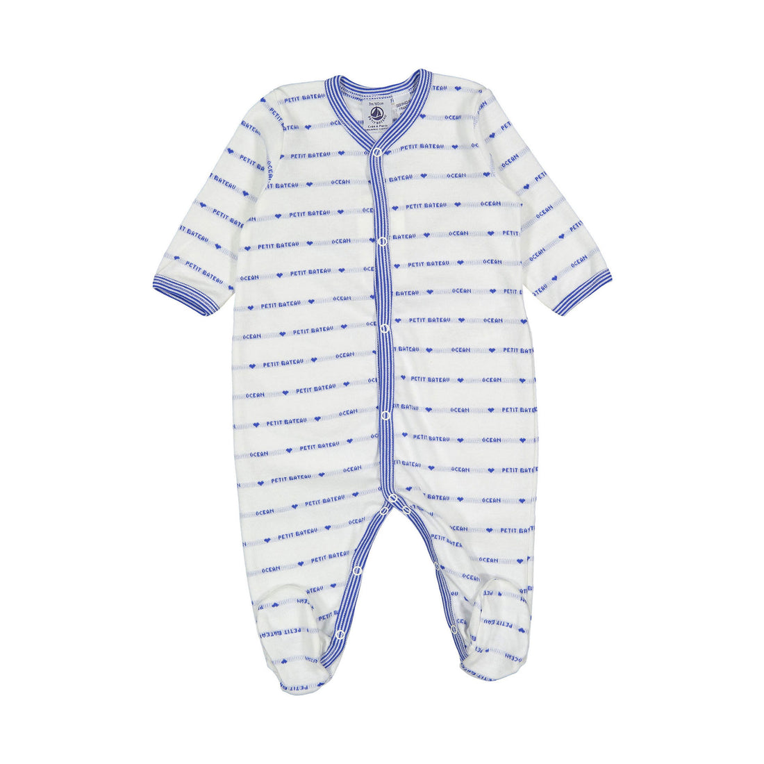 Petit Bateau Front Snap Footie With Allover Logo Print