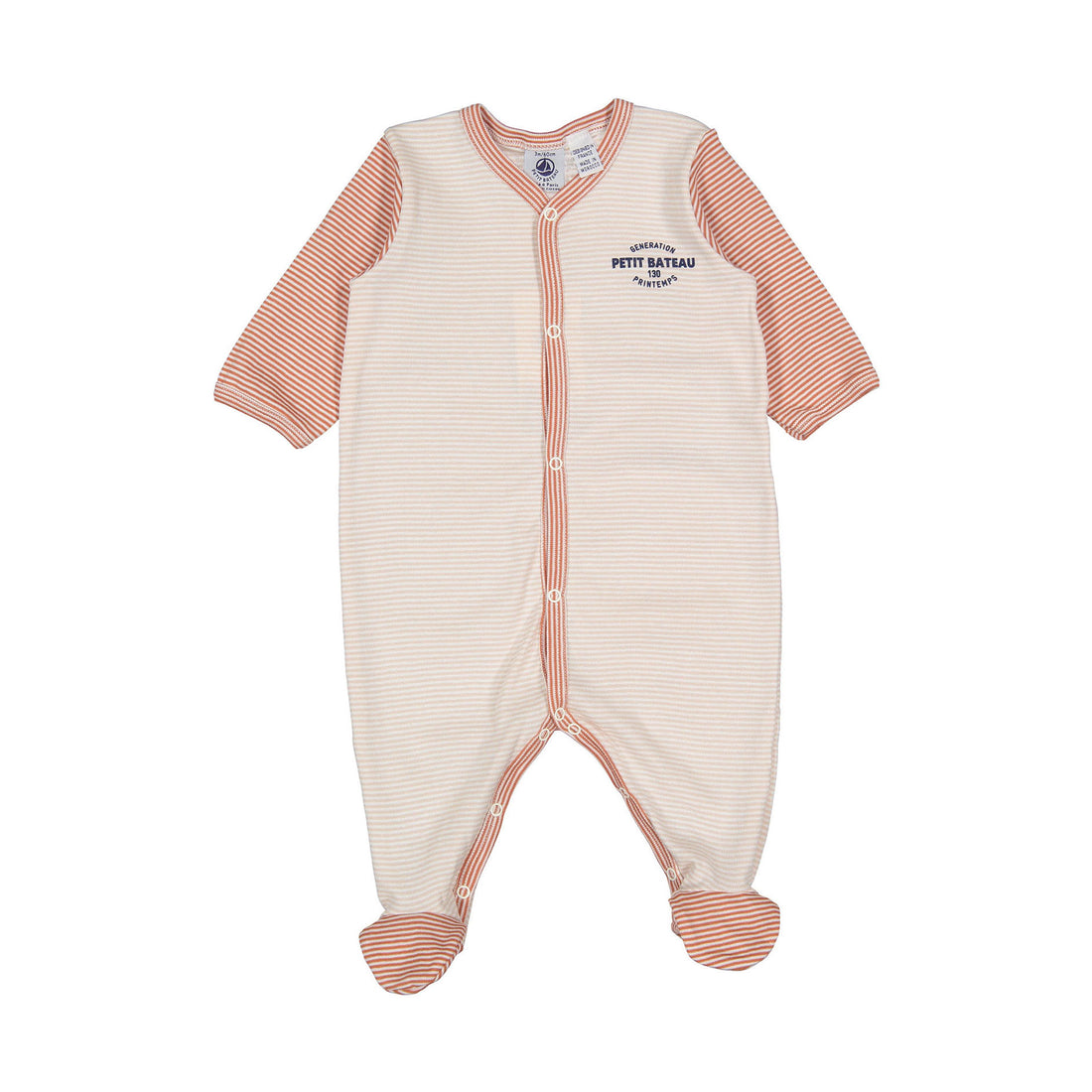 Petit Bateau Front Snap Pink Striped Footie With Logo