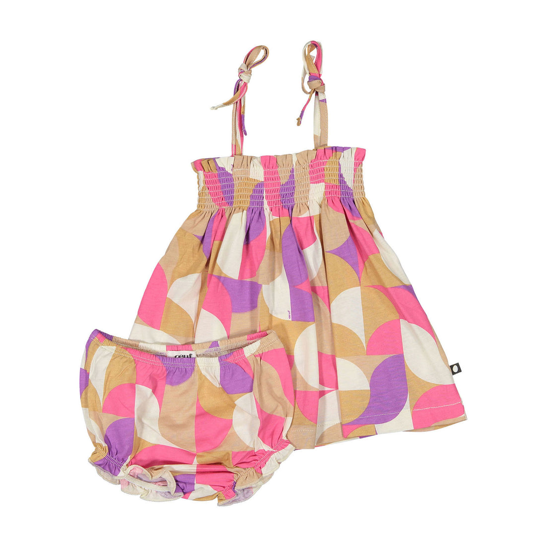 Oeuf Fuschia Geometric Smocked Baby Dress