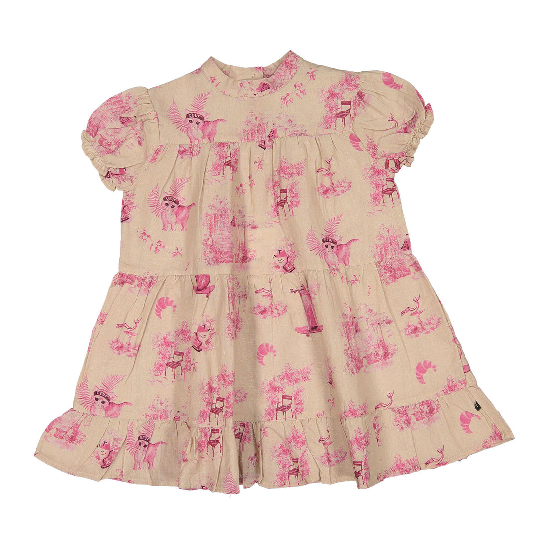 Oeuf Silver Peony Toile Tiered Dress