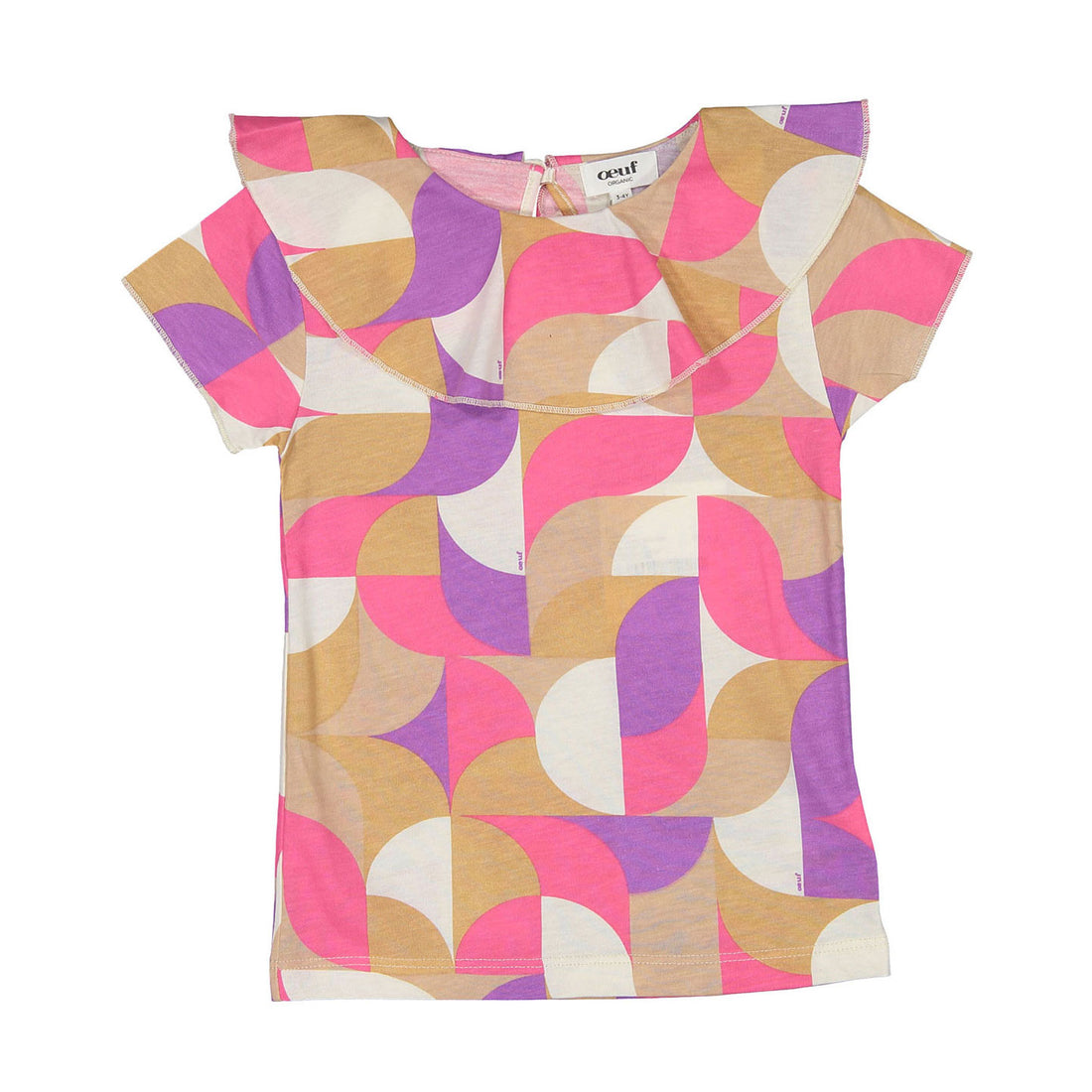 Oeuf Fuschia Geometric Ruffle Collar Tee