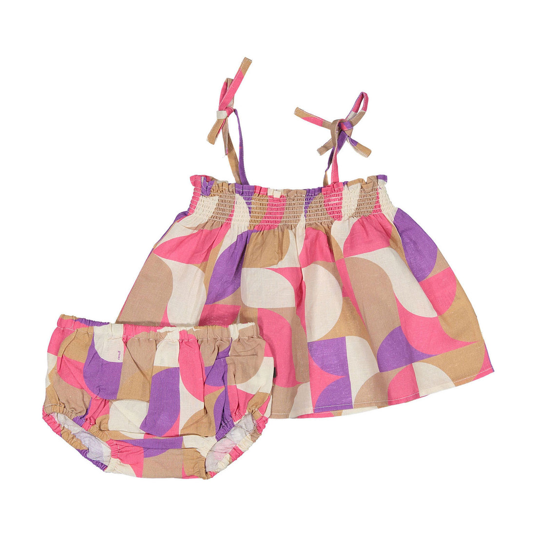 Oeuf Fuschia Geometric Baby Smocked Set