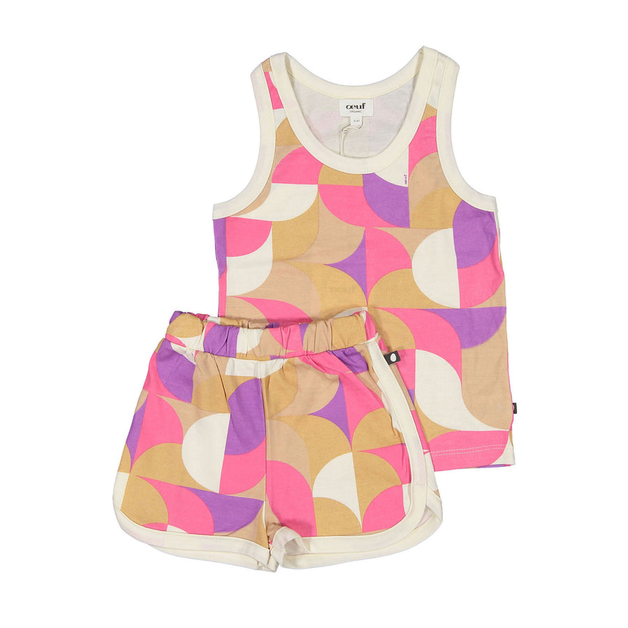 Oeuf Fuschia Geometric Tank and Short Set