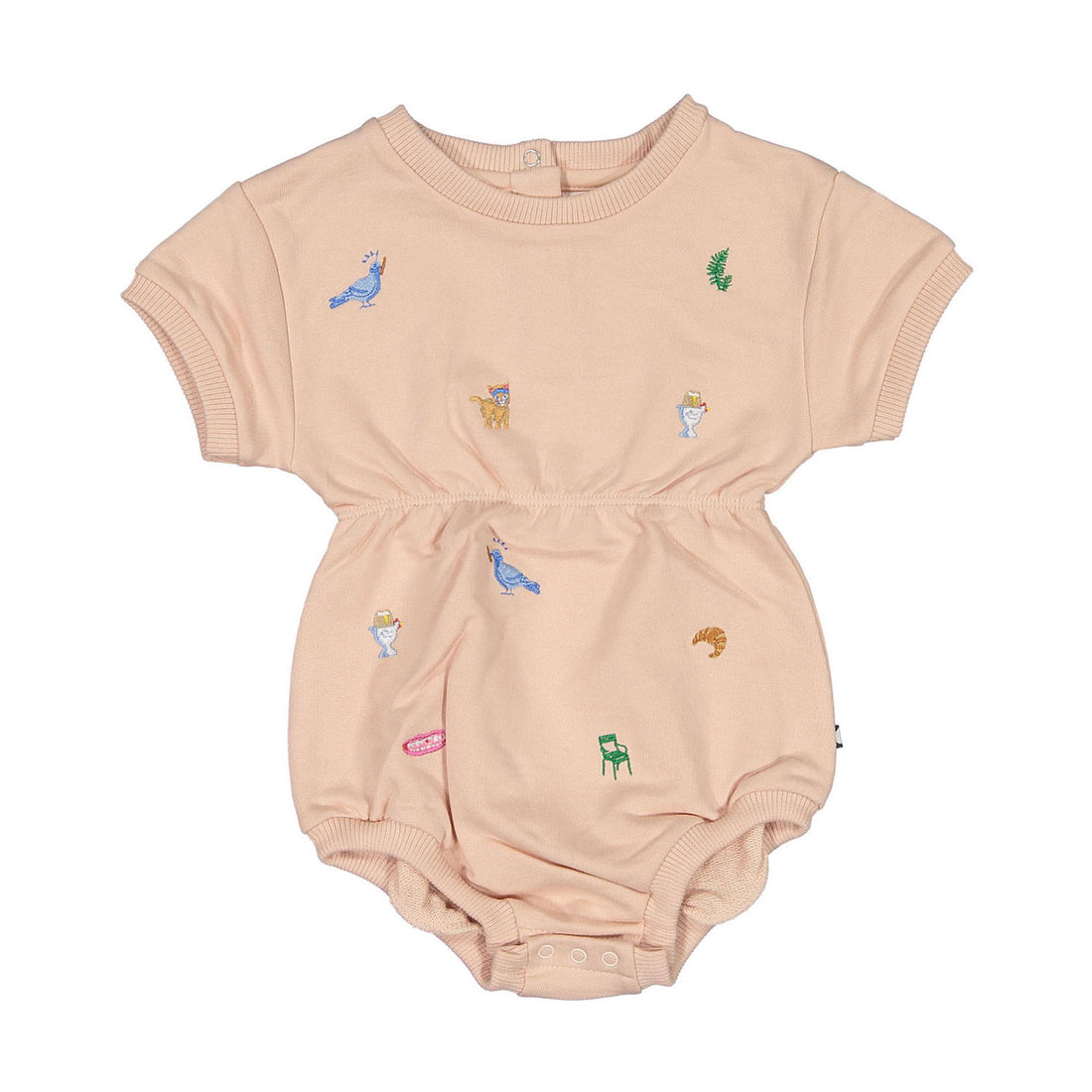 Oeuf Silver Peony Embroidered Terry Onesie