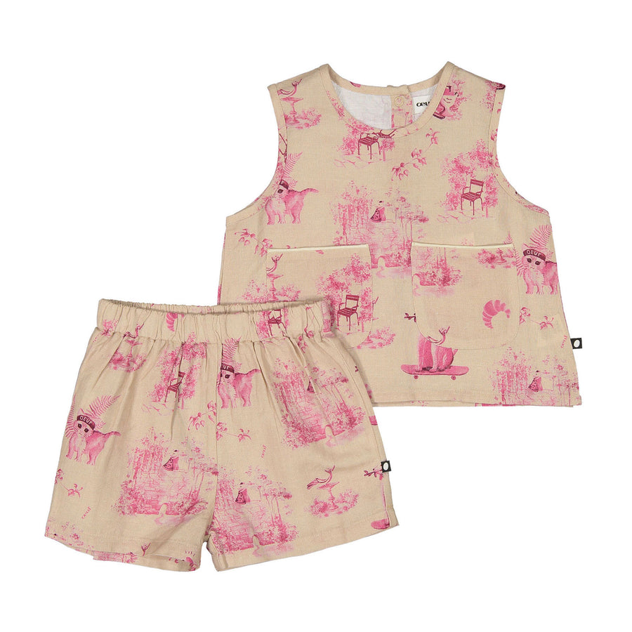 Oeuf Silver Peony Toile Kid Linen Set