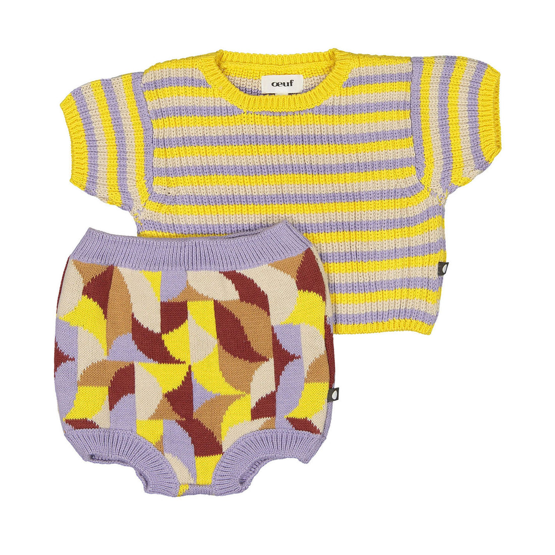 Oeuf Freesia Tri Stripe Geometric Knit Bloomer Set