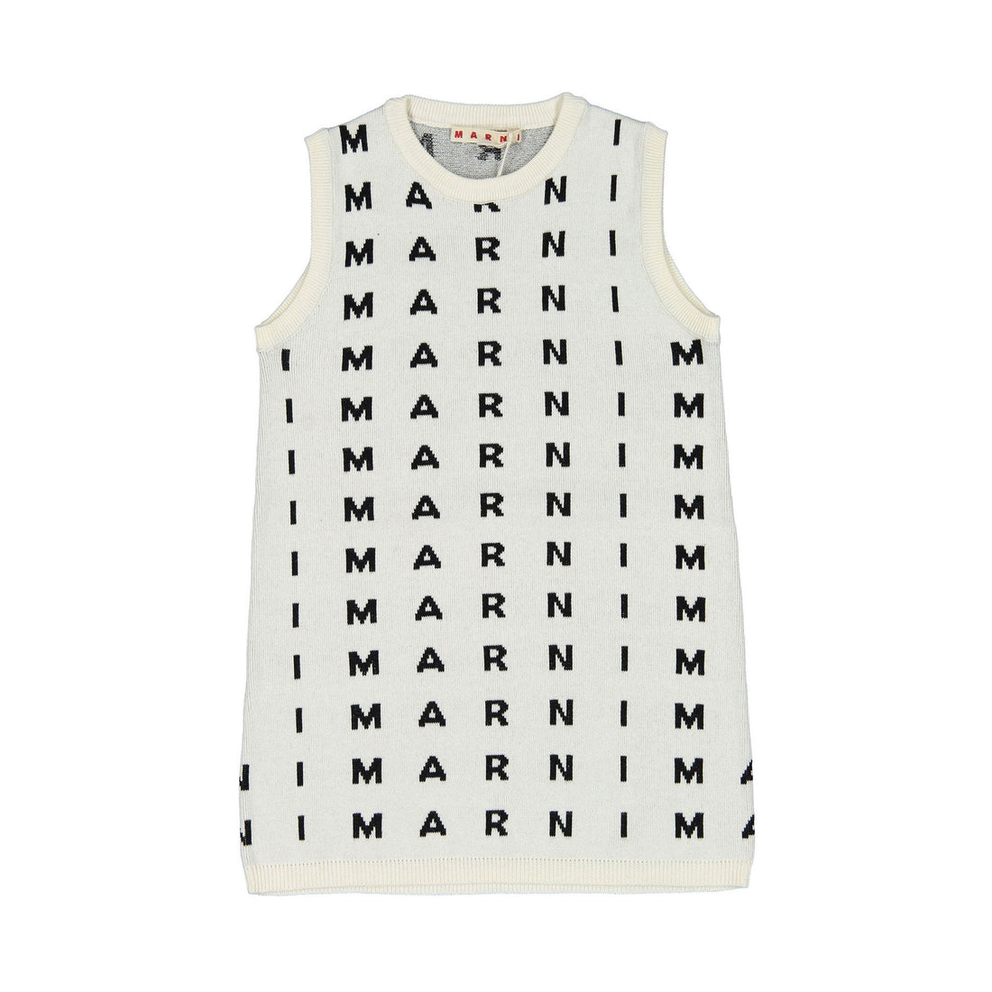 Marni White/Black Logo Allover Knit Dress