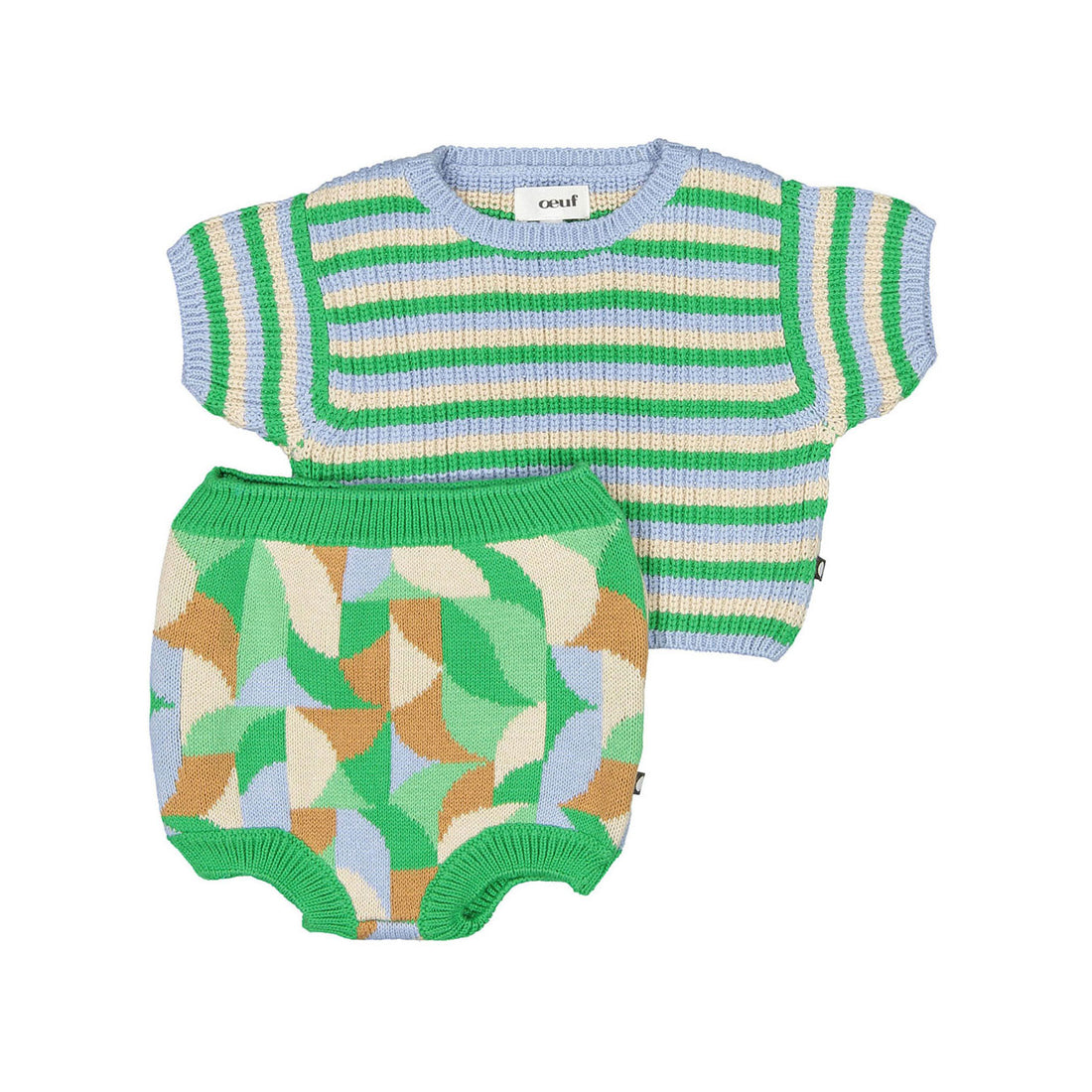 Oeuf Fougere Tri Stripe Geometric Knit Bloomer Set