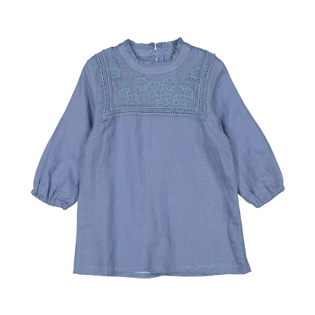 ROWE Blue Linen Embroidered Blouse