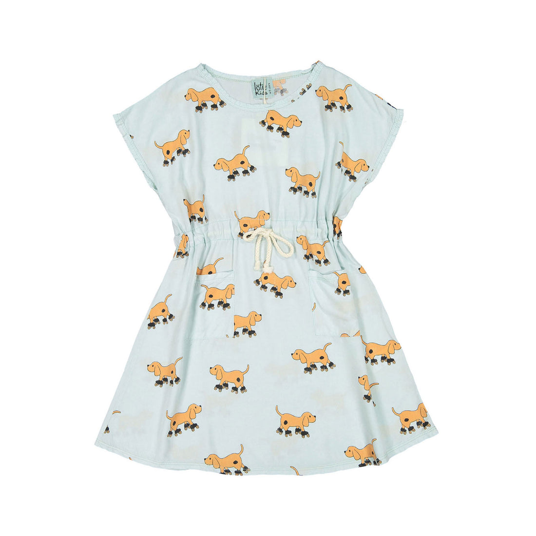 LotieKids Seagreen Dogs Waist Drawstring Dress