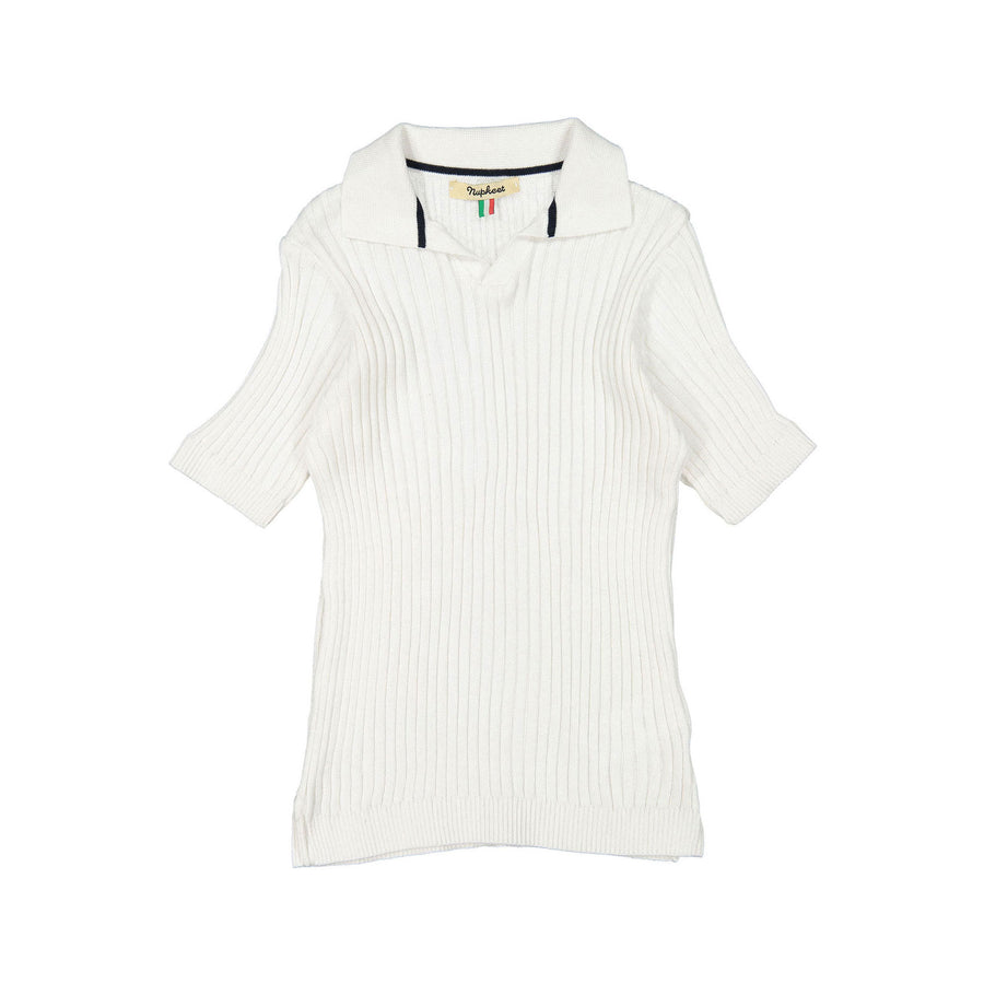 Nupkeet White Ribbed Rimini Knit Polo