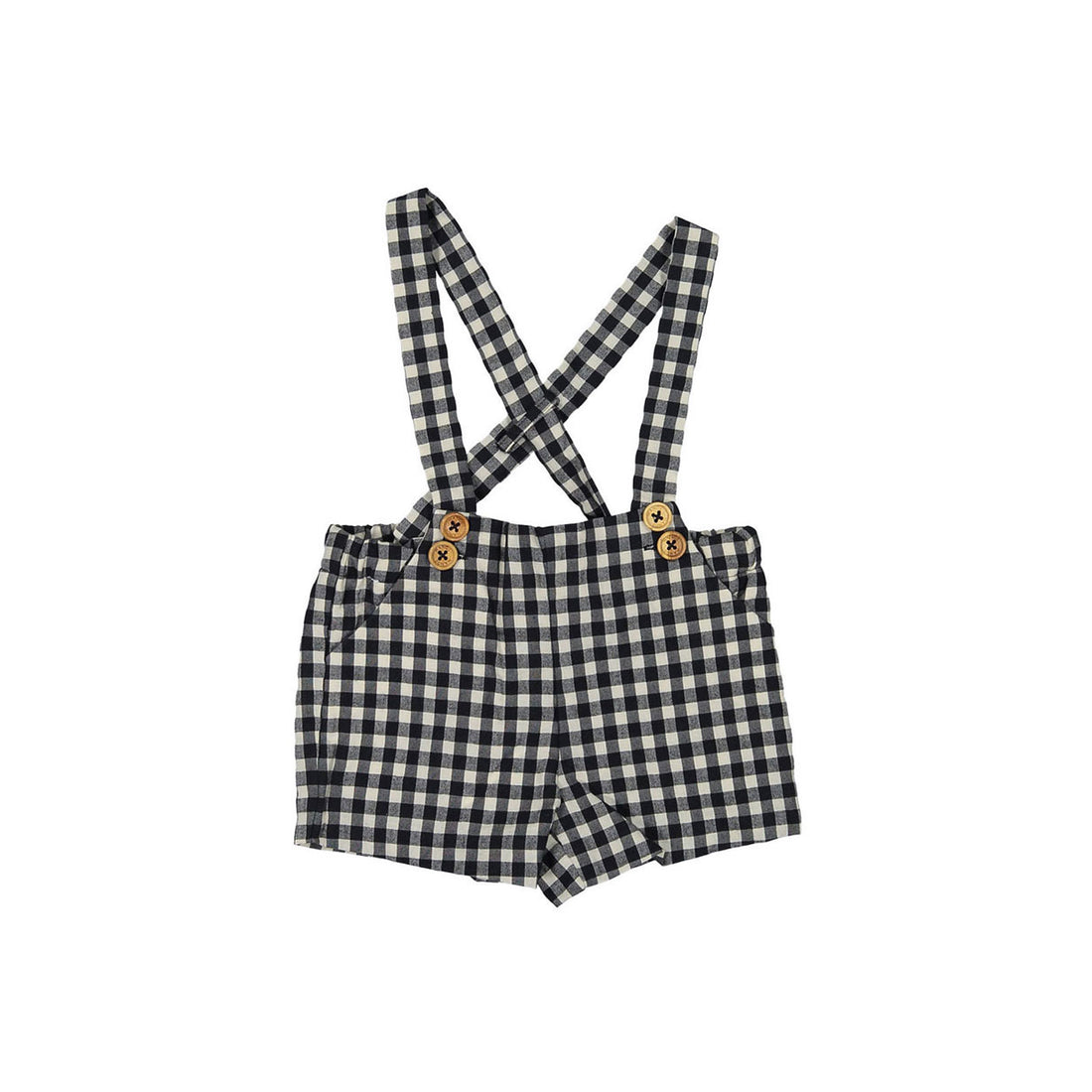 Nanos Black Check Baby Suspender Shorts