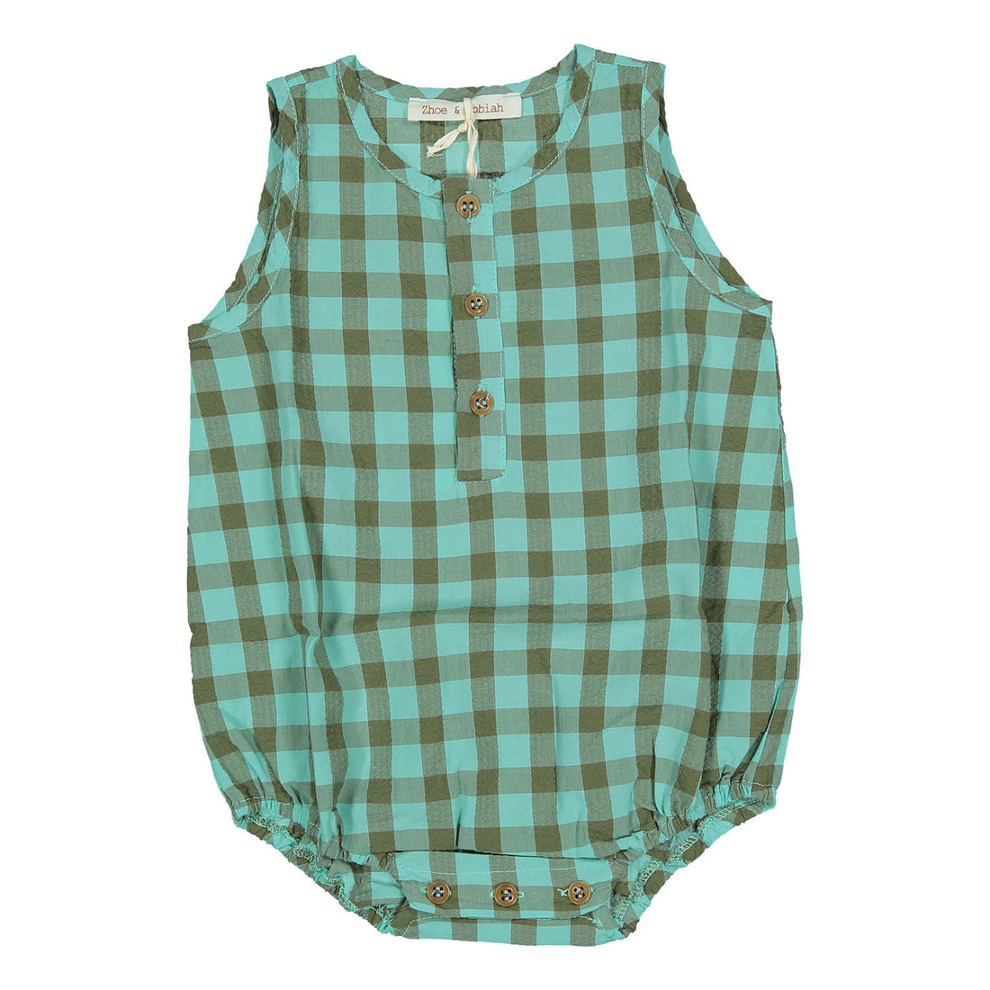 Zhoe and Tobiah Aqua Seersucker Plaid Romper