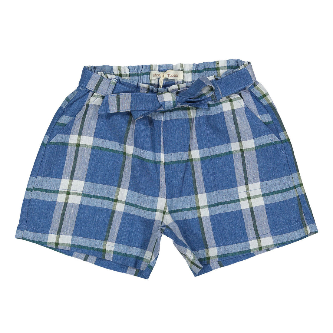 Zhoe and Tobiah Blue Plaid Tie Shorts