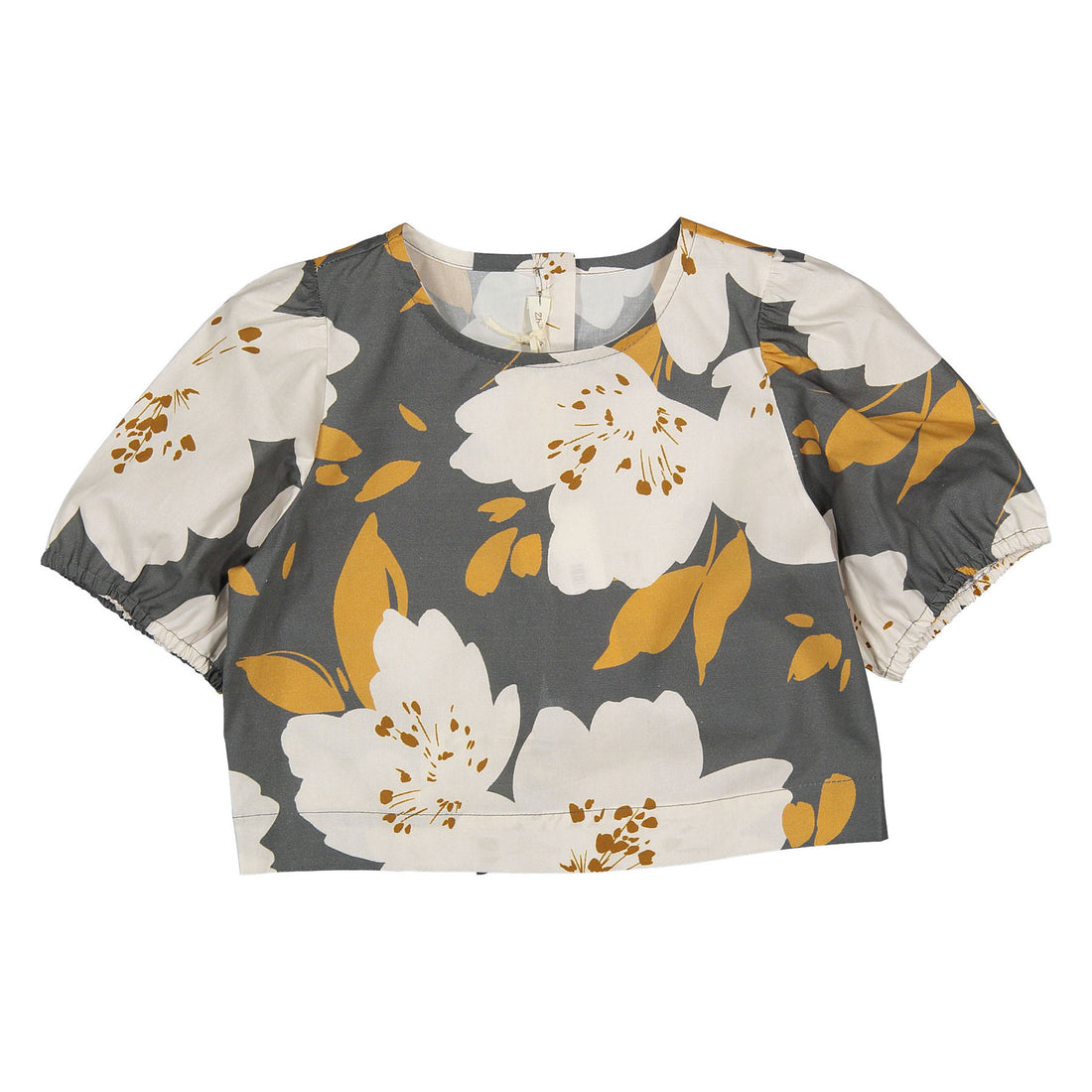 Zhoe and Tobiah Grey Floral Open Back Blouse
