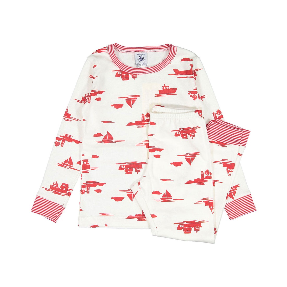 Petit Bateau Red Long Sleeve Boat Print Top And Pants