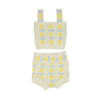 Bonjour Diary Sky Yellow Flower Jacquard Knitted Shorts & Top