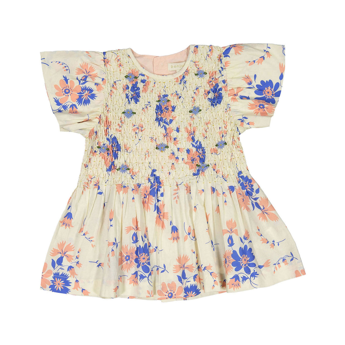 Bonjour Diary Pink White Blue Bouquet Smocked Blouse