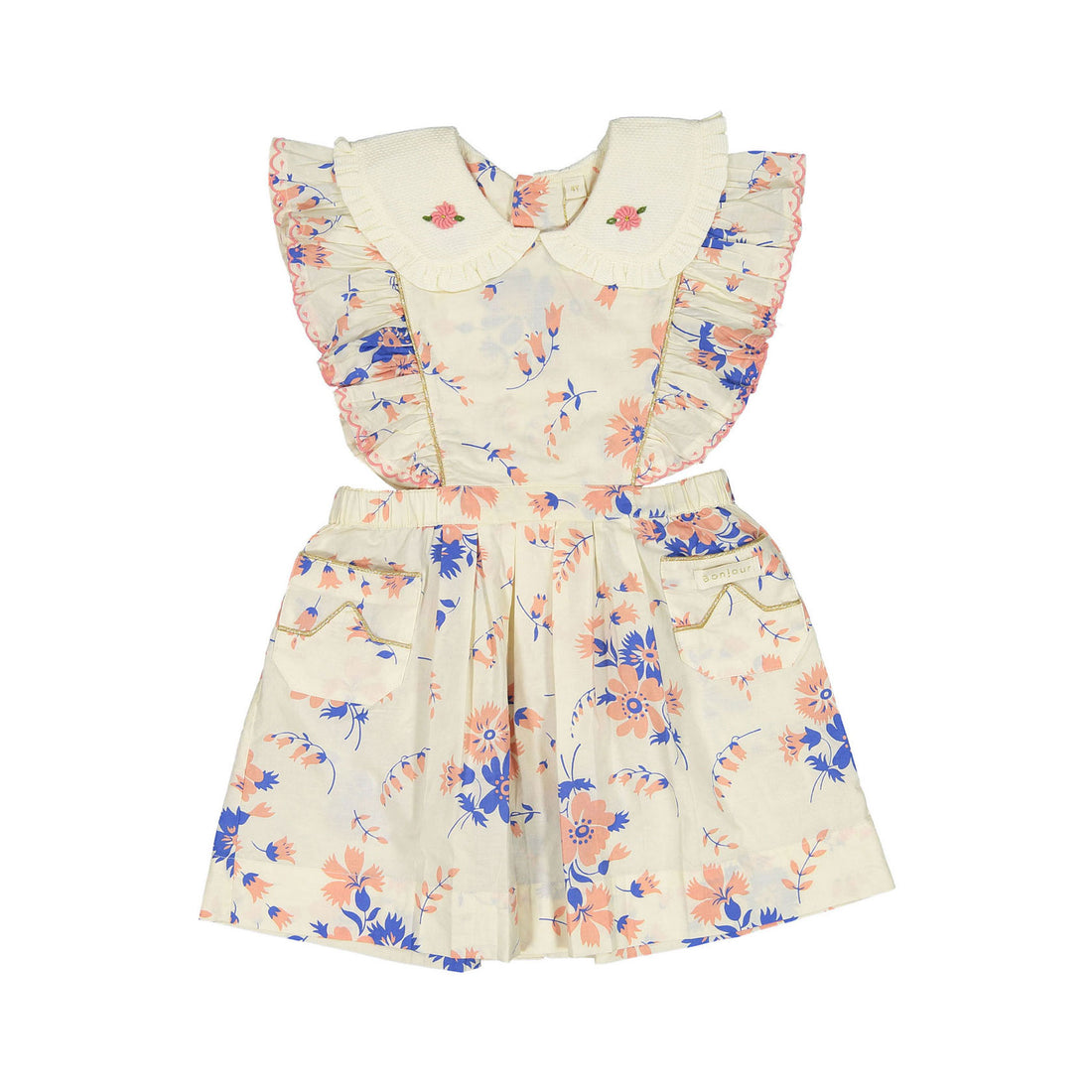 Bonjour Diary Pink White Blue Bouquet Apron Dress