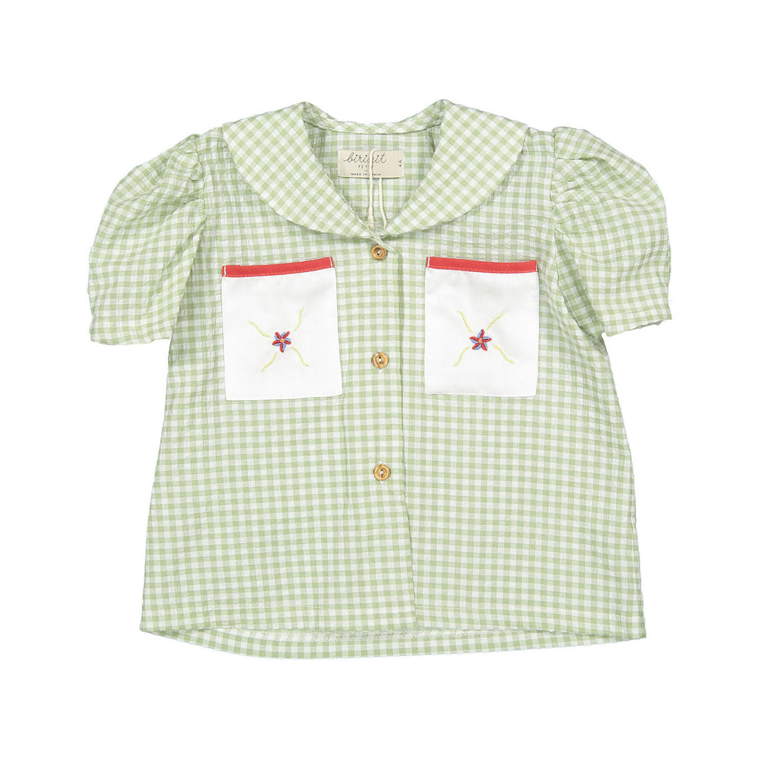 Birinit Green Gingham Embroidered Shirt
