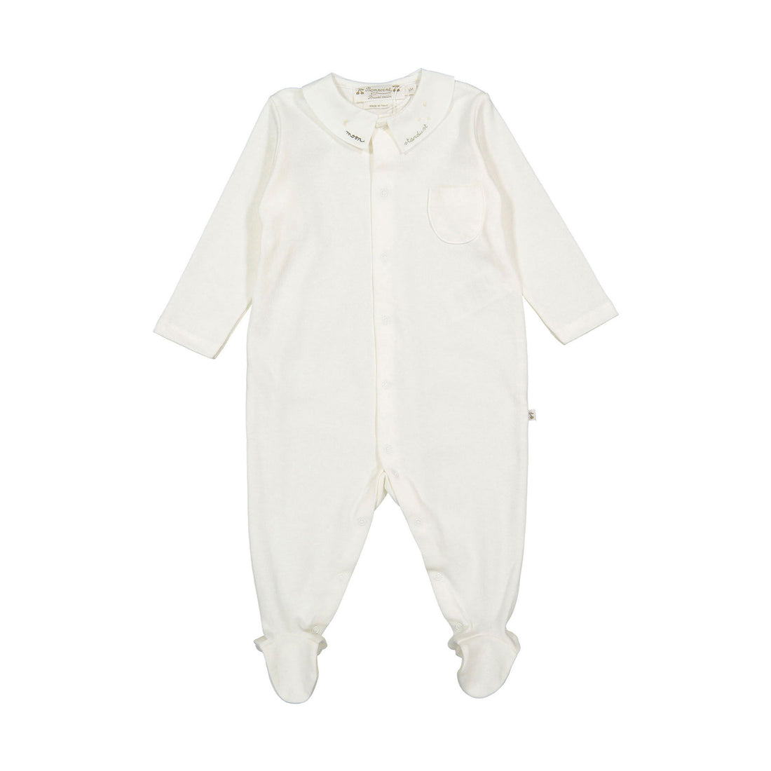 Bonpoint White Mon Embroidered Collar Tilouan Footie