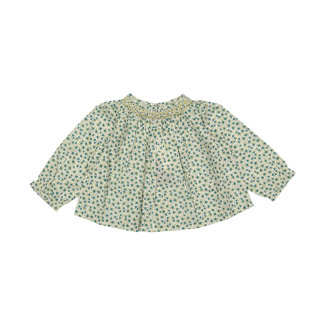 Bonpoint Turquoise Liberty Griotte Smocked Baby Blouse