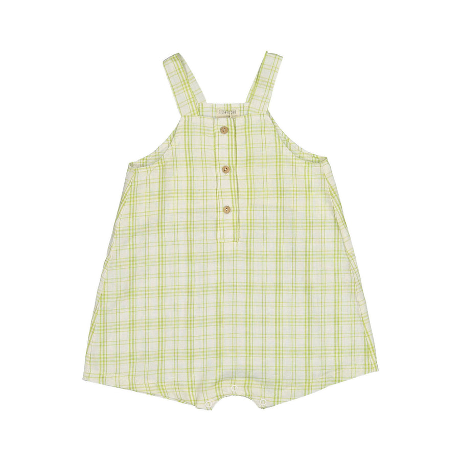 Fin and Vince Button Overall Grass Checker