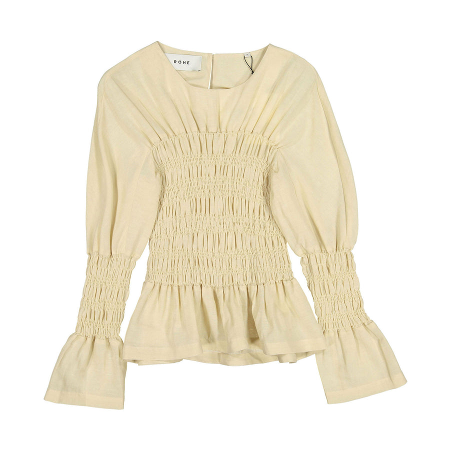 Rohe Cream Smocked Cotton-Linen Top