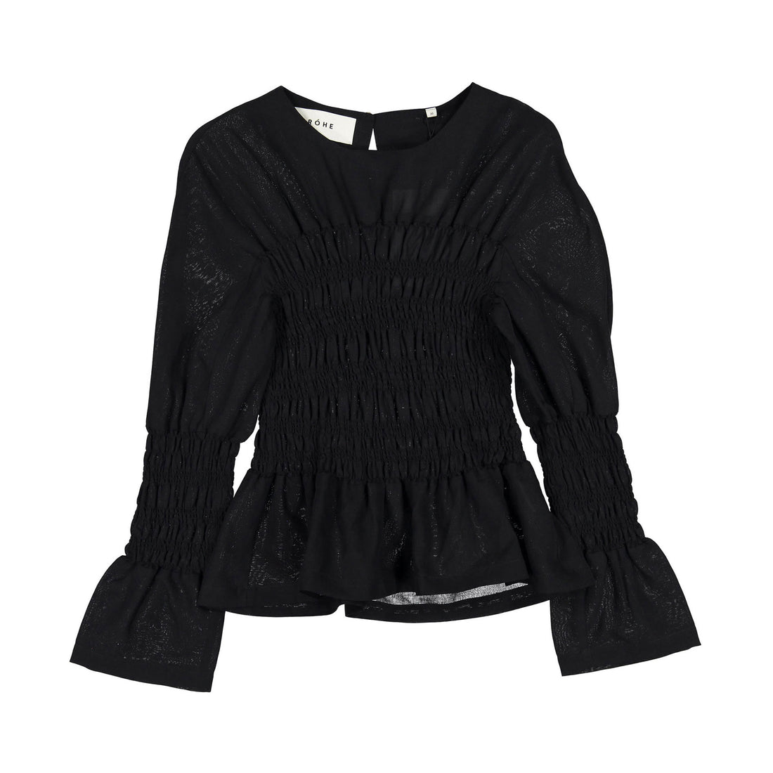 Rohe Black Smocked Cotton-Linen Top