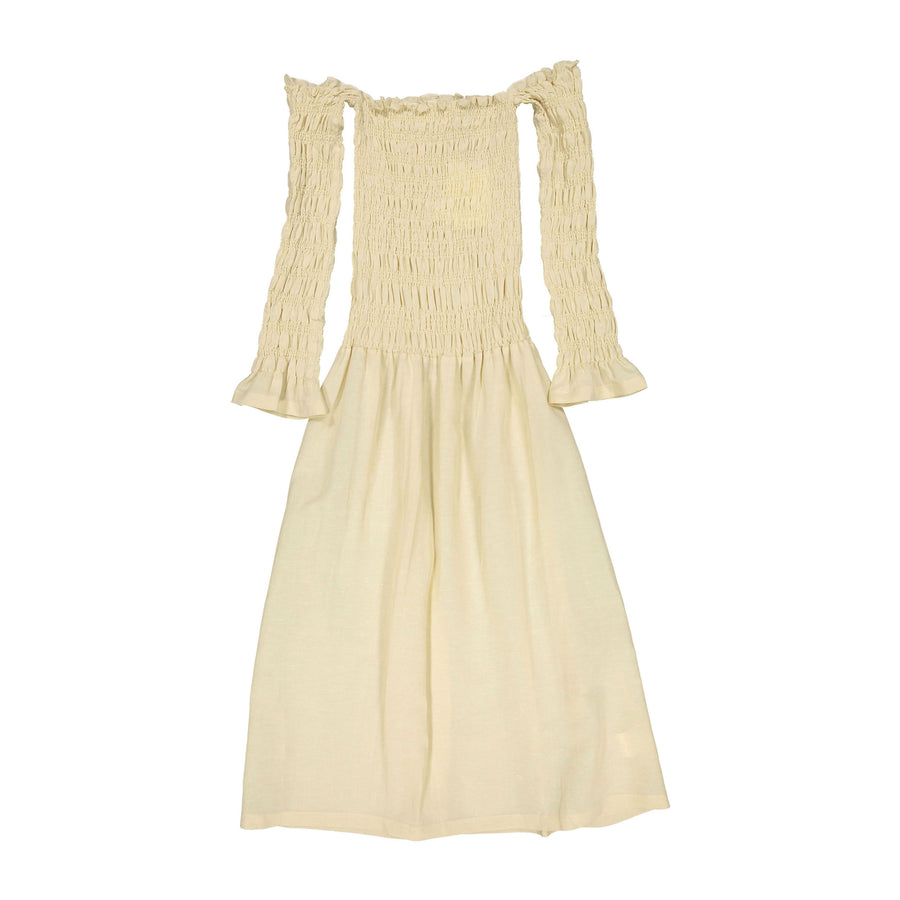 Rohe Cream Smocked Off-Shoulder Dress